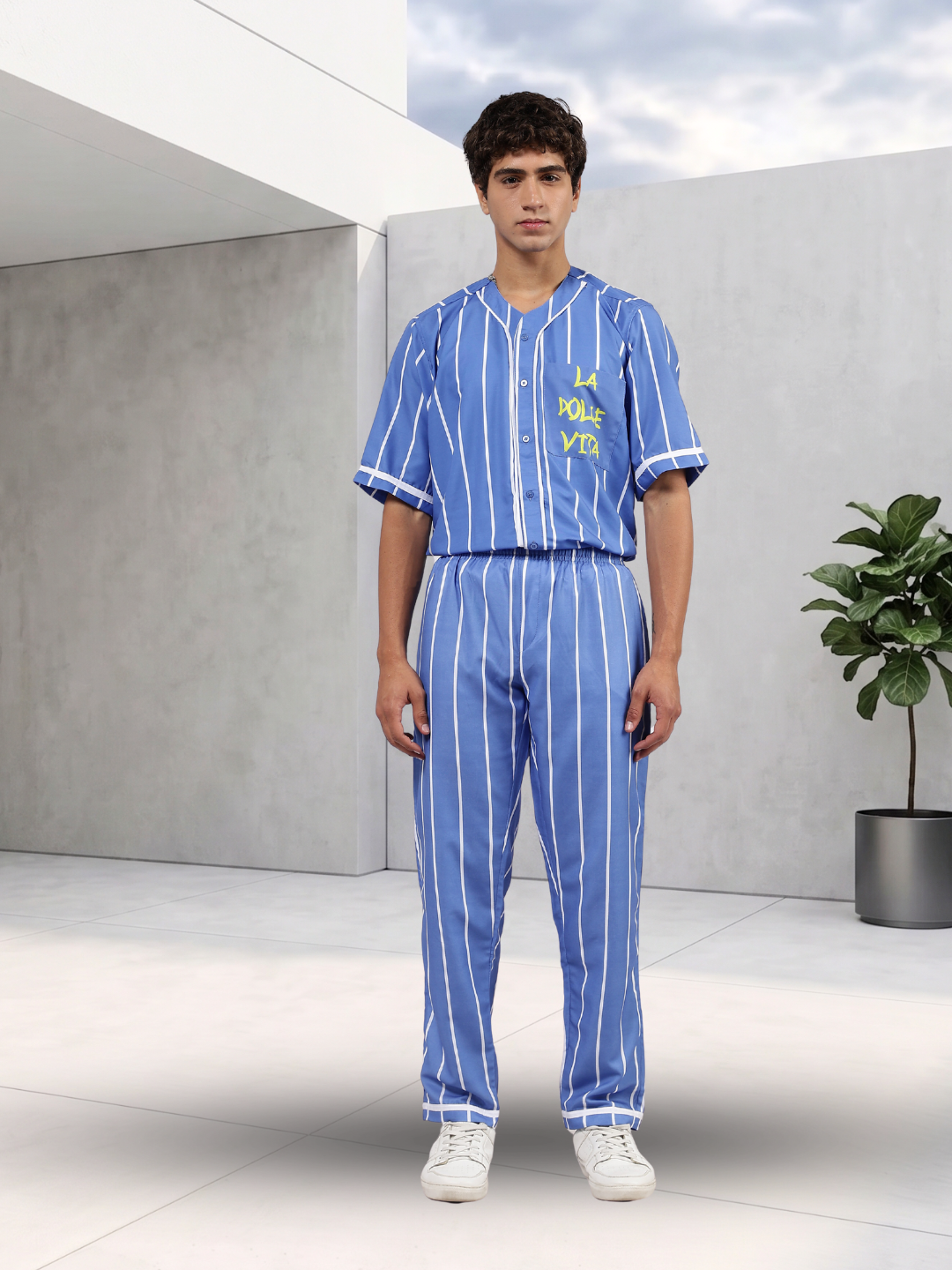 Baseball Printed Baseball Shirt & All Day Lounge Pant Relaxed Fit Co-Ord Set