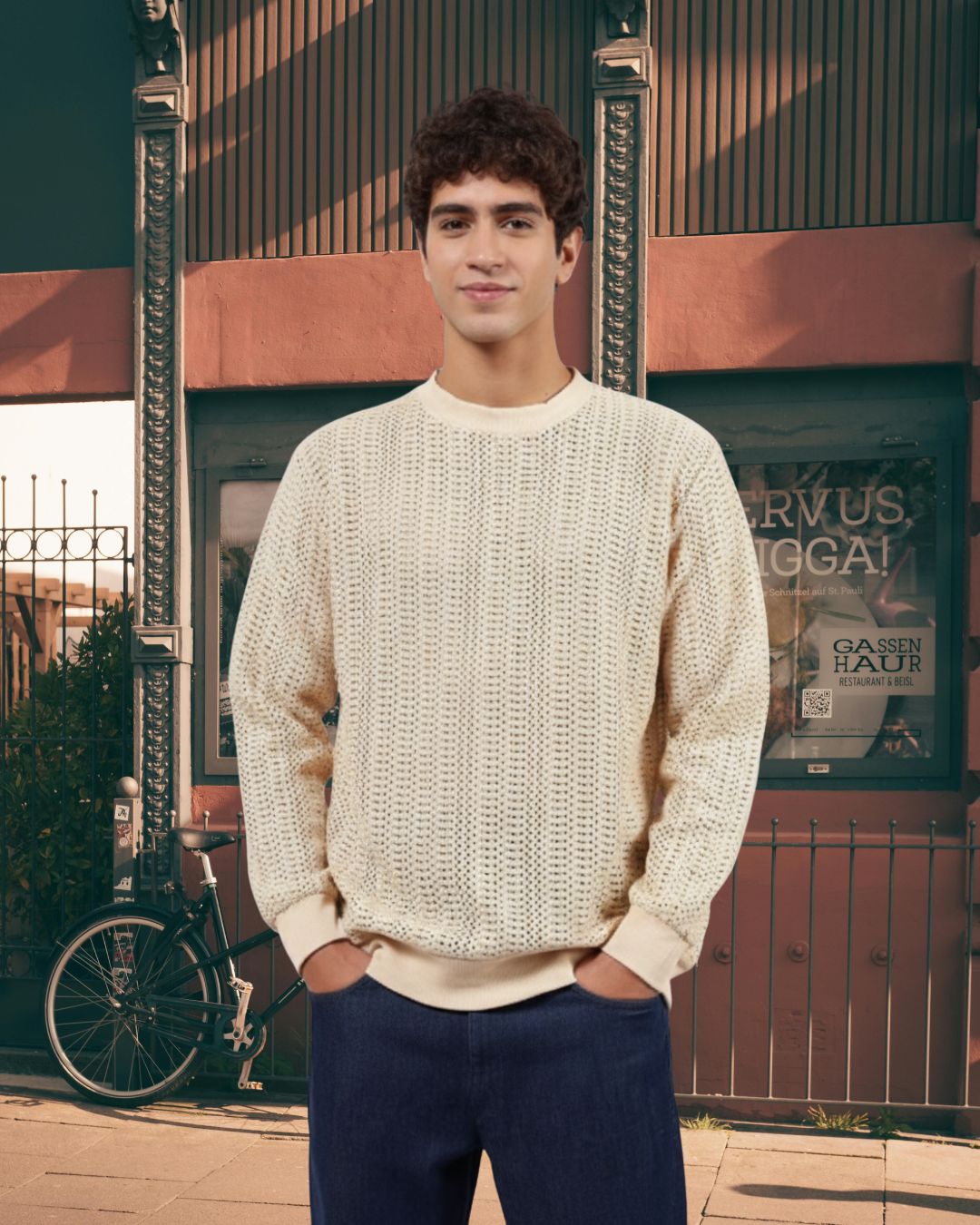 Beige Oversized Fit Premium Pure Cotton Crochet T-Shirt