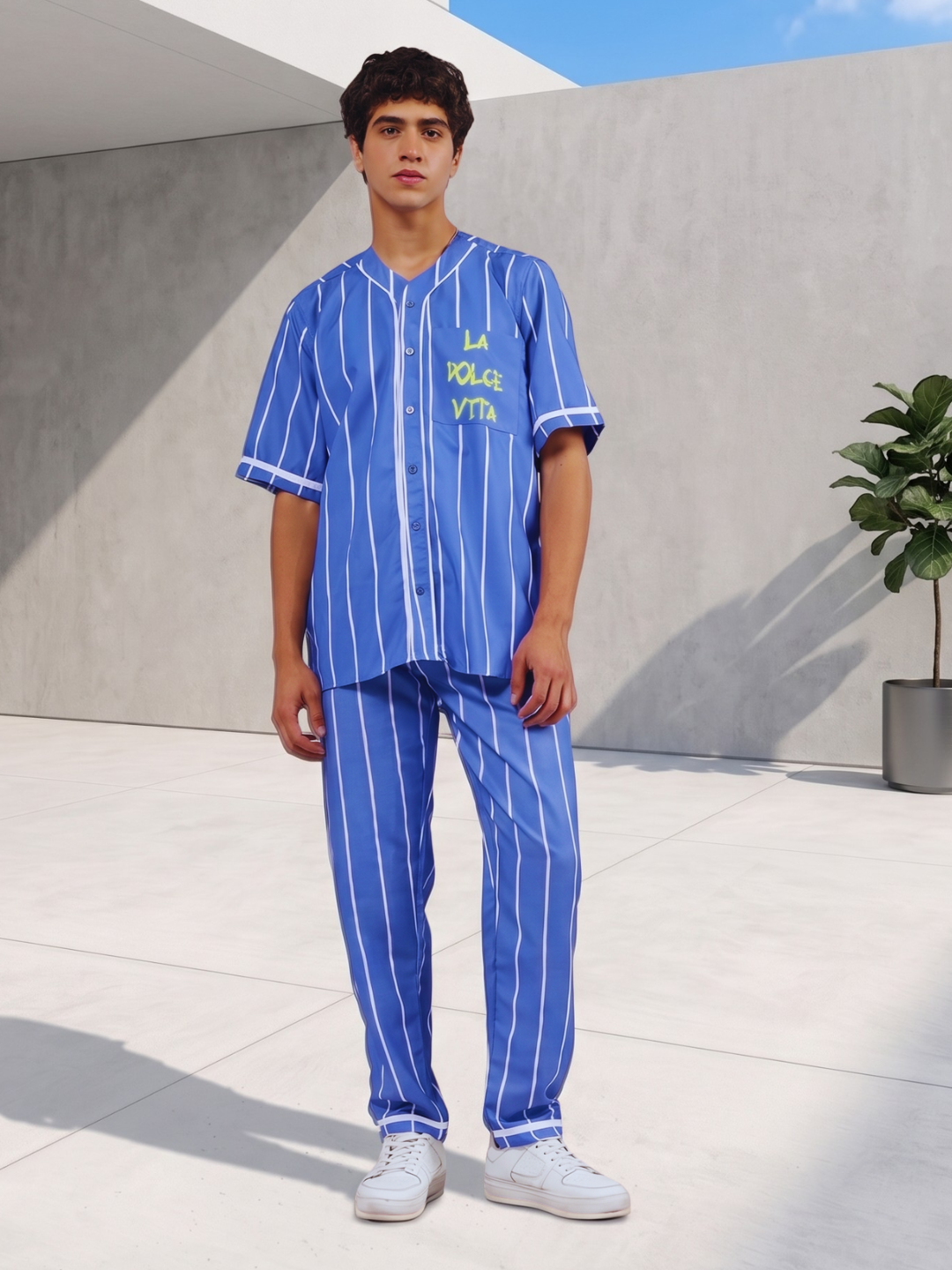 Baseball Printed Baseball Shirt & All Day Lounge Pant Relaxed Fit Co-Ord Set