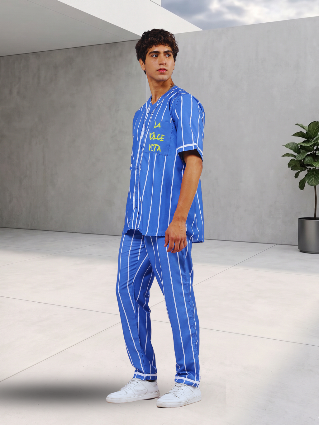 Baseball Printed Baseball Shirt & All Day Lounge Pant Relaxed Fit Co-Ord Set