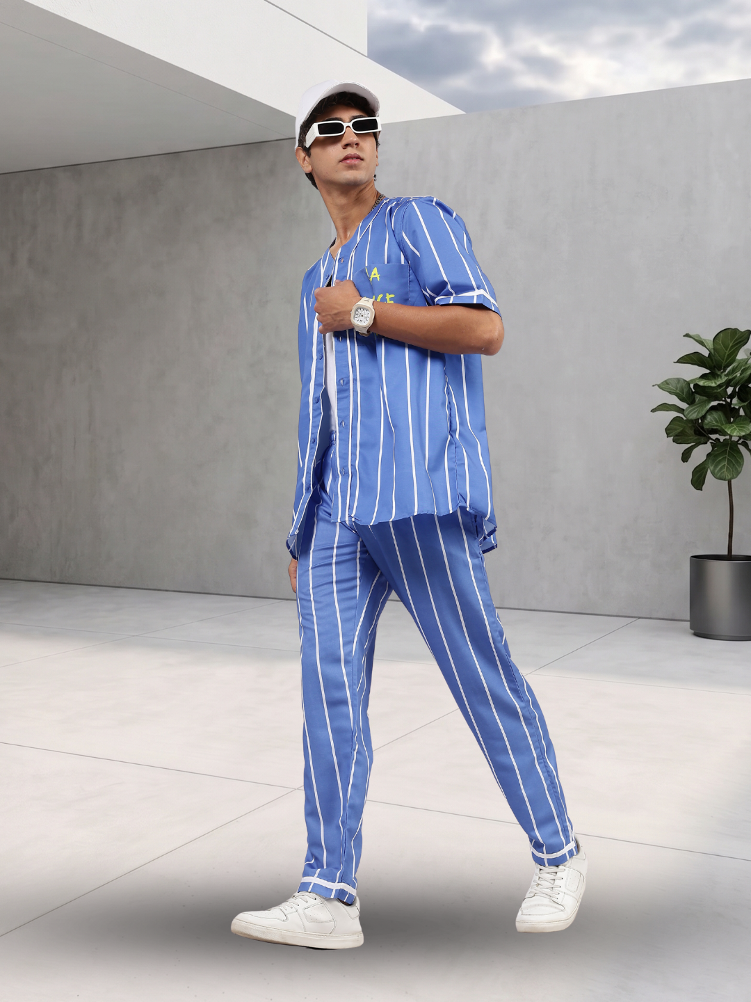 Baseball Printed Baseball Shirt & All Day Lounge Pant Relaxed Fit Co-Ord Set