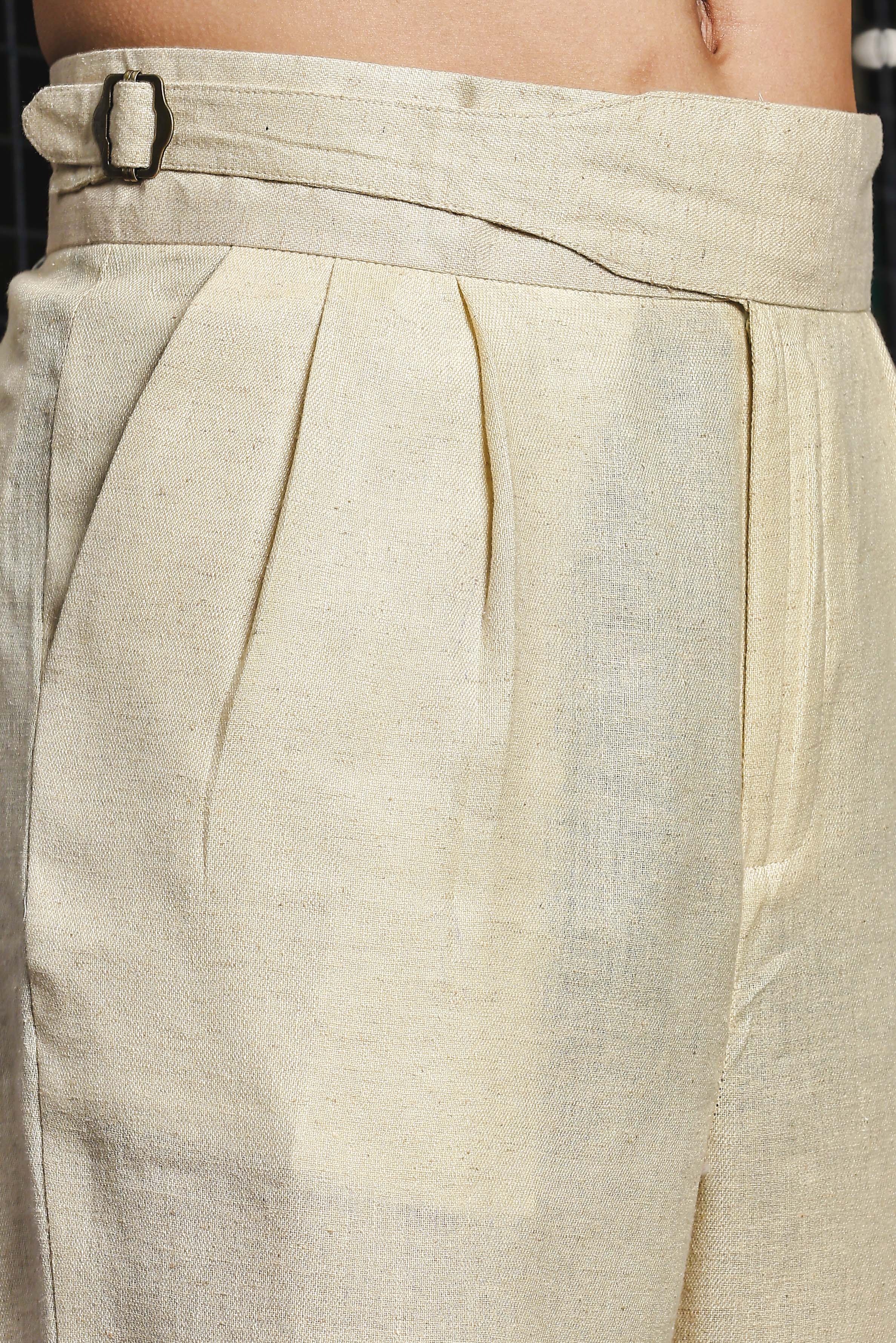 Beige Linen Casual Relaxed Fit Short Sleeve Shirt & Gurkha Pants Co-Ord Set