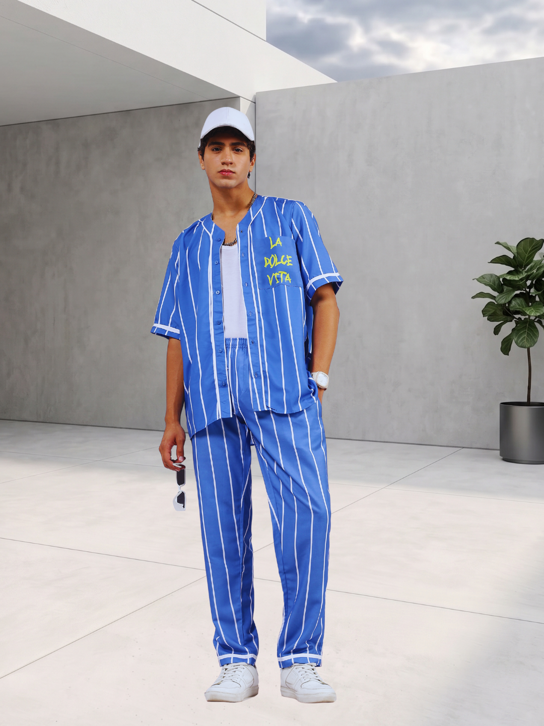 Baseball Printed Baseball Shirt & All Day Lounge Pant Relaxed Fit Co-Ord Set