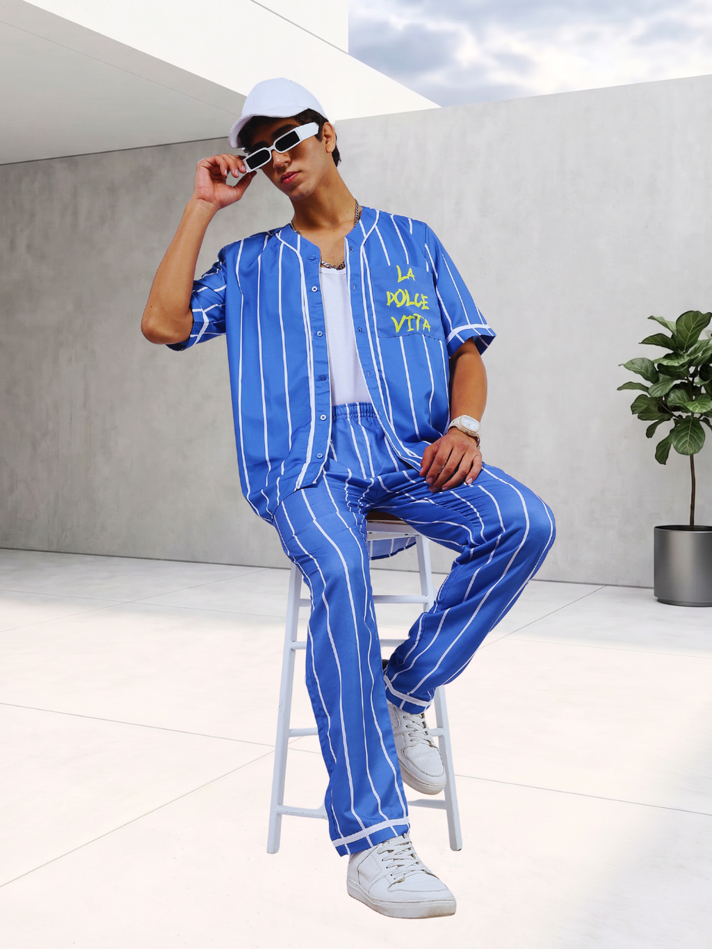 Baseball Printed Baseball Shirt & All Day Lounge Pant Relaxed Fit Co-Ord Set